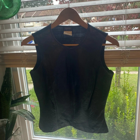 ESPRIT|| Vintage 100%Leather Camisole Blouse, No flaws with a knit back. - Picture 8 of 9